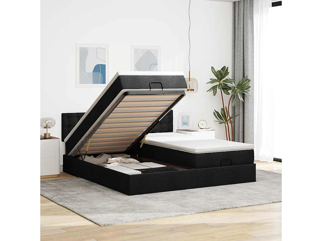 Ottoman-Bett mit Matratzen Schwarz 160x200 cm Stoff