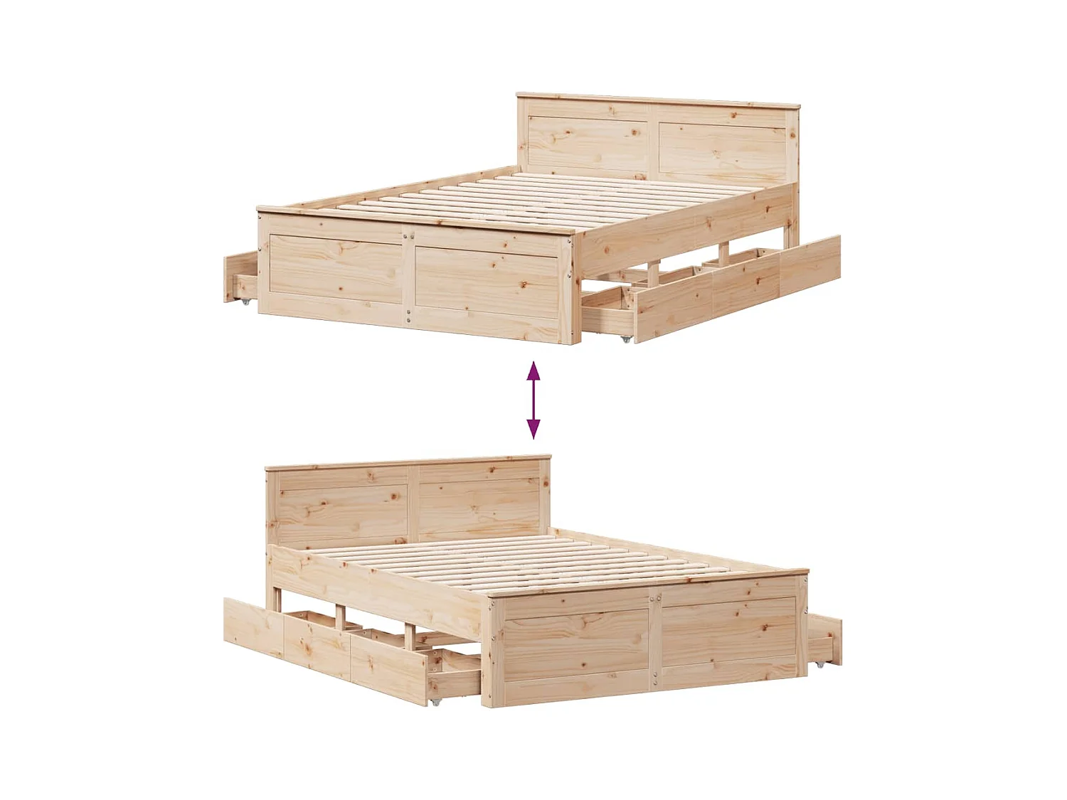 Cadre de lit sans matelas avec tête de lit 160x200cm pin massif