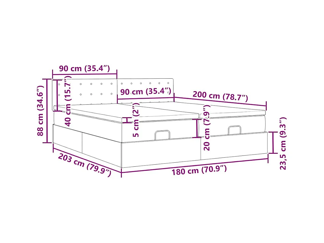 Ottoman-Bett mit Matratzen & LEDs Schwarz 180x200 cm Stoff