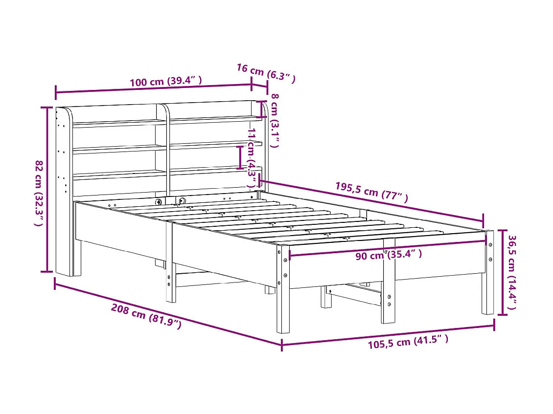 Bedframe zonder matras massief grenenhout wit 90x190 cm