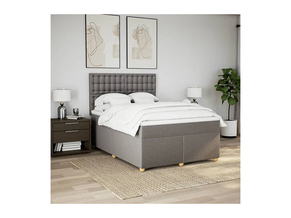 Sommier à lattes de lit avec matelas Taupe 140x190 cm Tissu