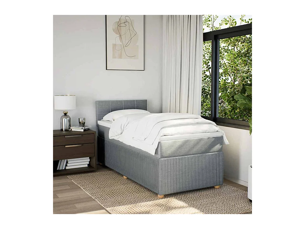 Boxspringbett mit Matratze Hellgrau 100x200 cm Stoff