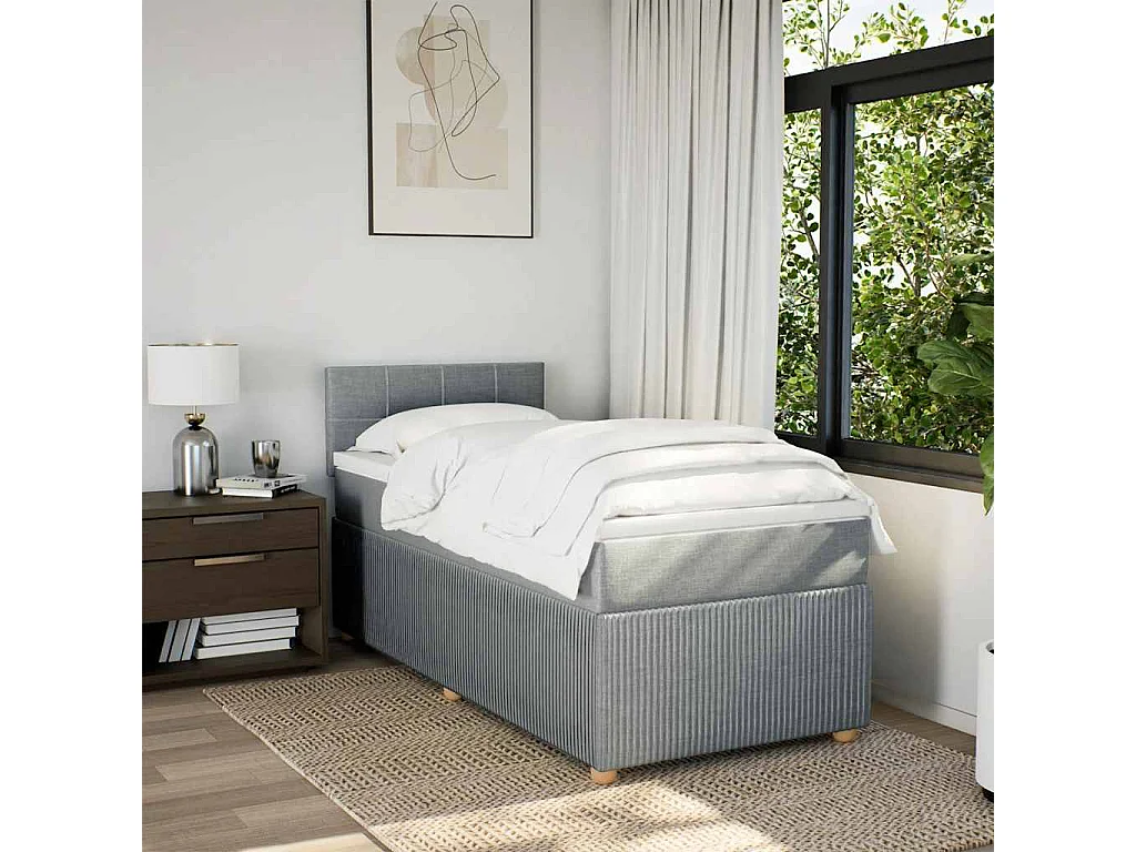 Sommier à lattes de lit avec matelas Gris clair 100x200cm Tissu