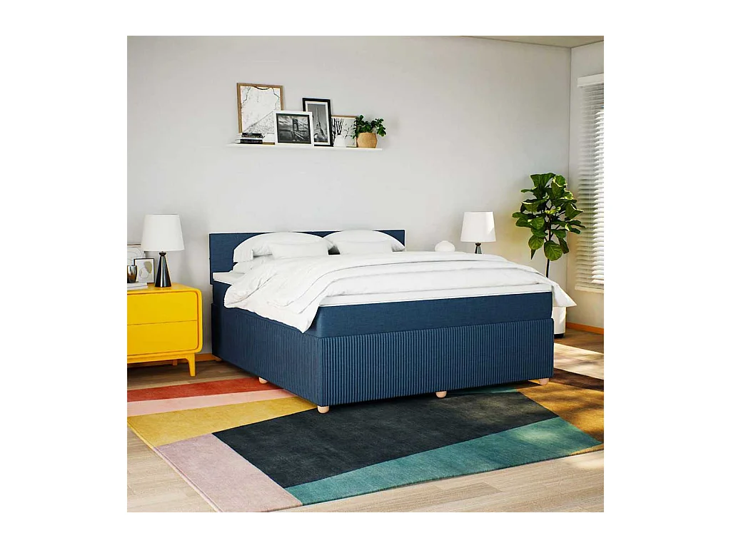 Giroletto a Molle con Materasso Blu 180x200 cm in Tessuto