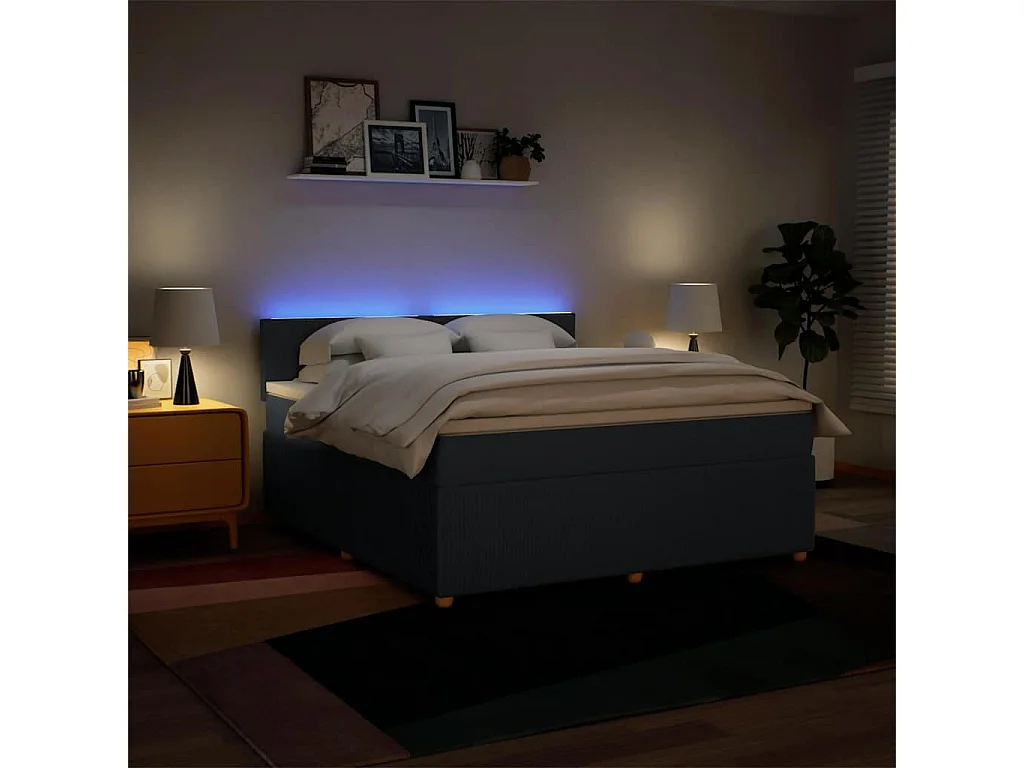 Cama box spring con colchón tela azul 180x200 cm