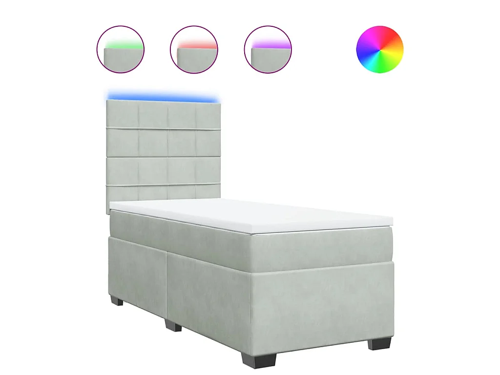 Cama box spring con colchón terciopelo gris claro 90x190 cm