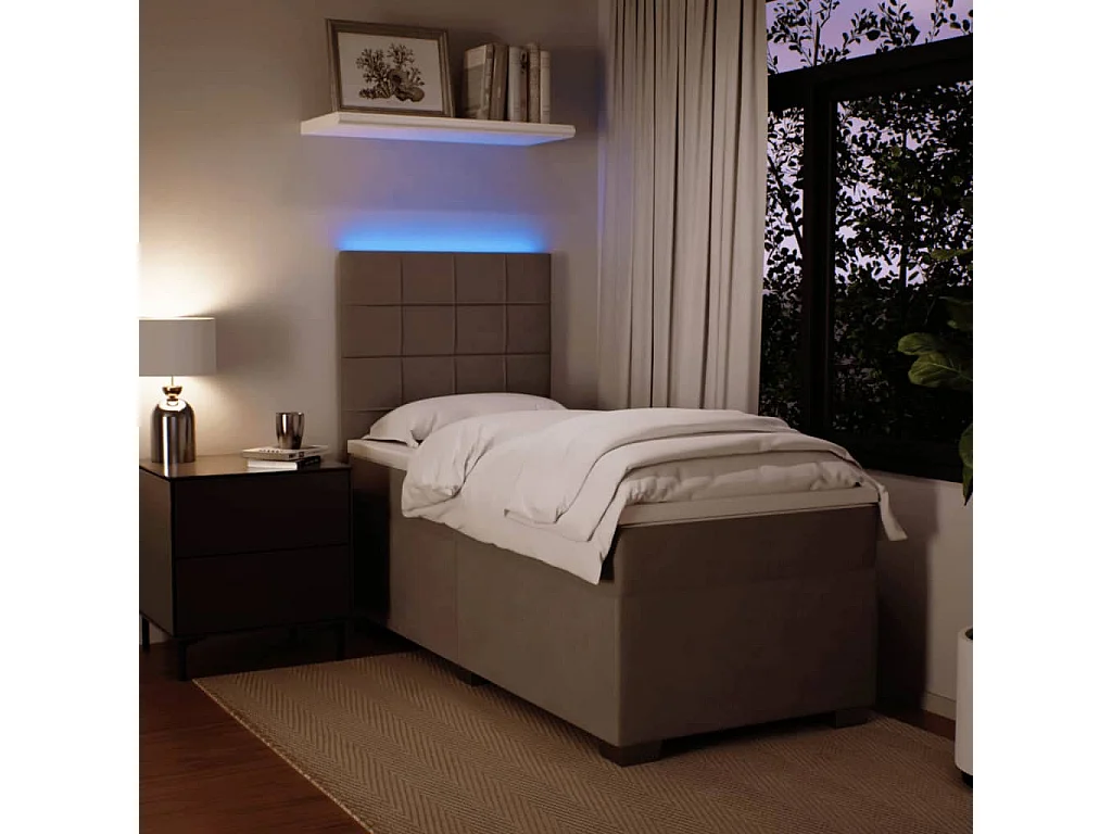 Cama box spring con colchón terciopelo gris claro 90x190 cm