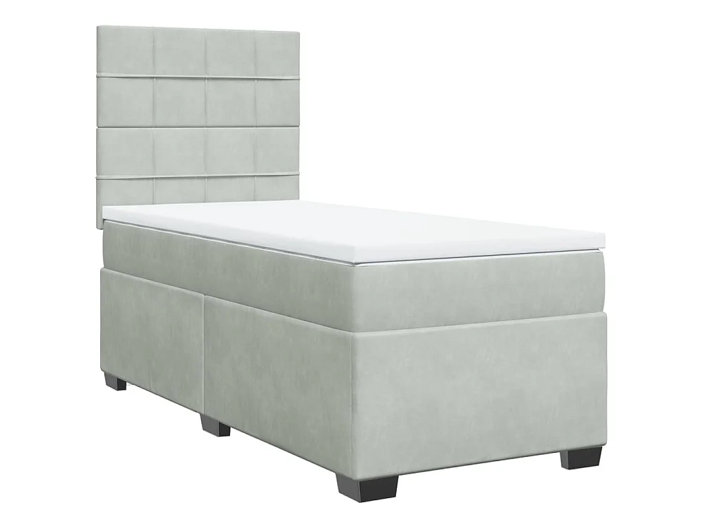 Cama box spring con colchón terciopelo gris claro 90x190 cm