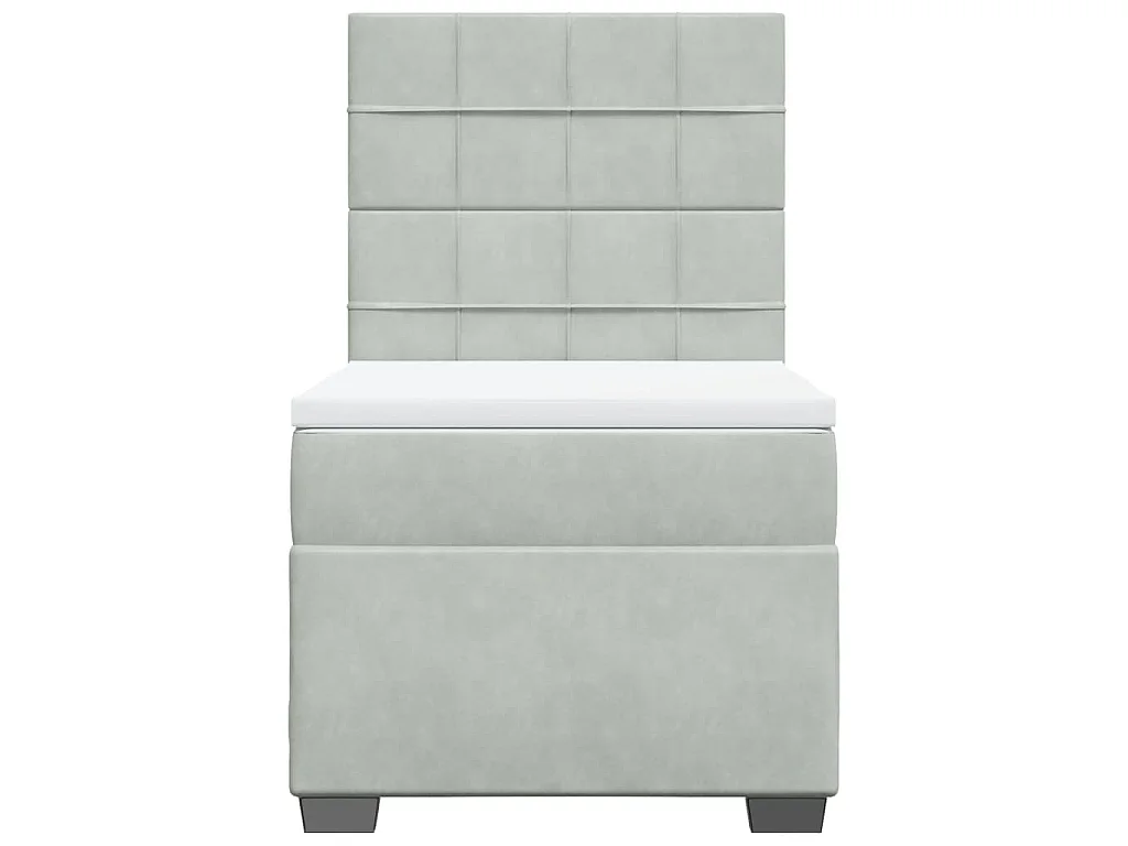 Cama box spring con colchón terciopelo gris claro 90x190 cm