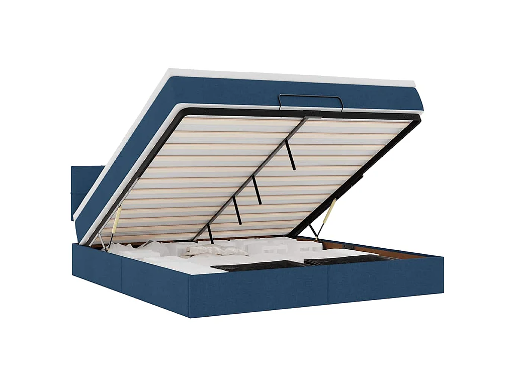Pouf Letto con Materasso e LED Blu 180x200cm in Tessuto