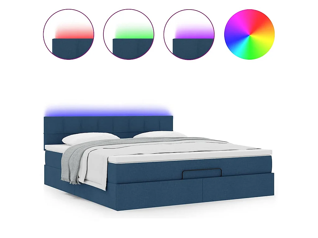 Pouf Letto con Materasso e LED Blu 180x200cm in Tessuto