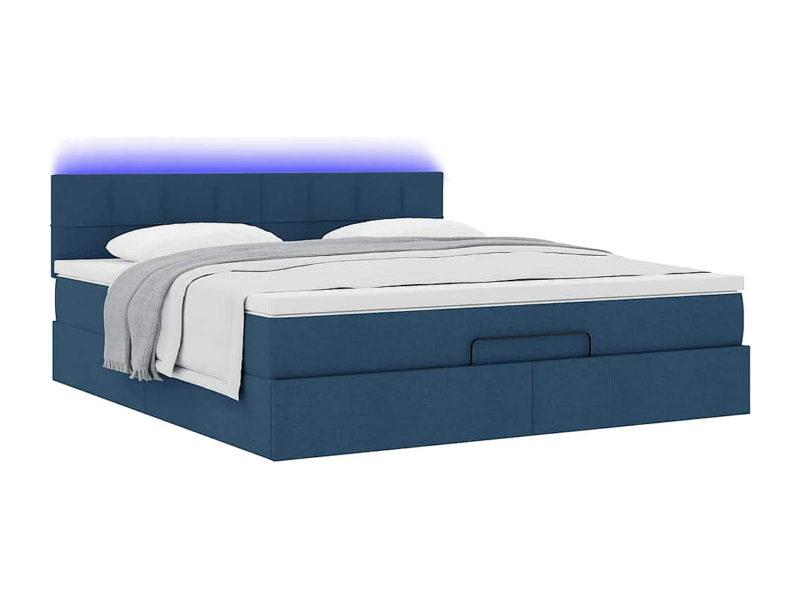 Pouf Letto con Materasso e LED Blu 180x200cm in Tessuto