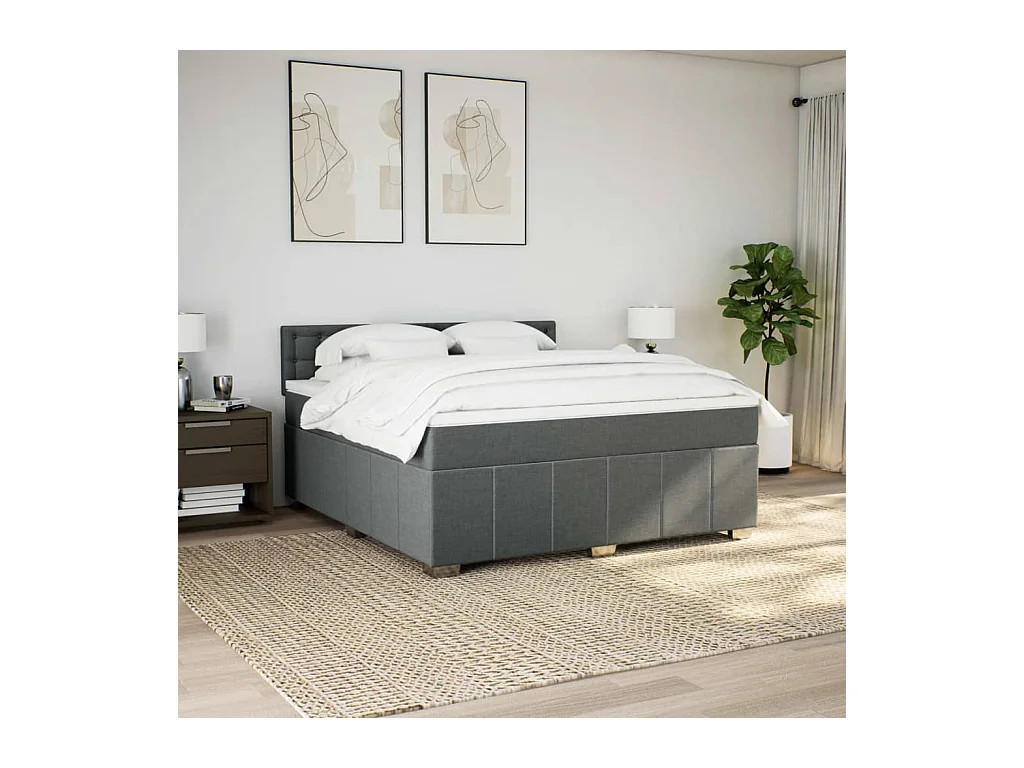 Sommier à lattes de lit avec matelas Gris foncé 180x200cm Tissu