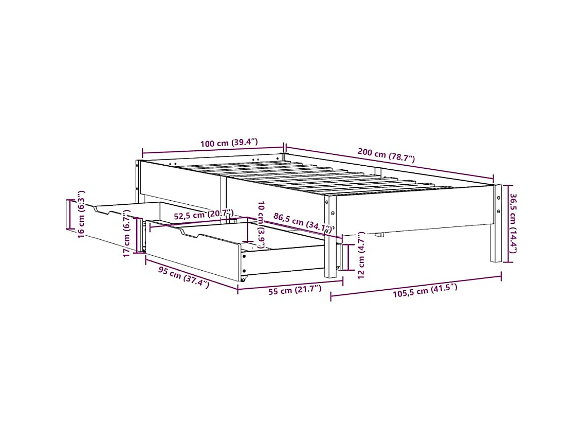 Bedframe zonder matras massief grenenhout wit 140x200 cm