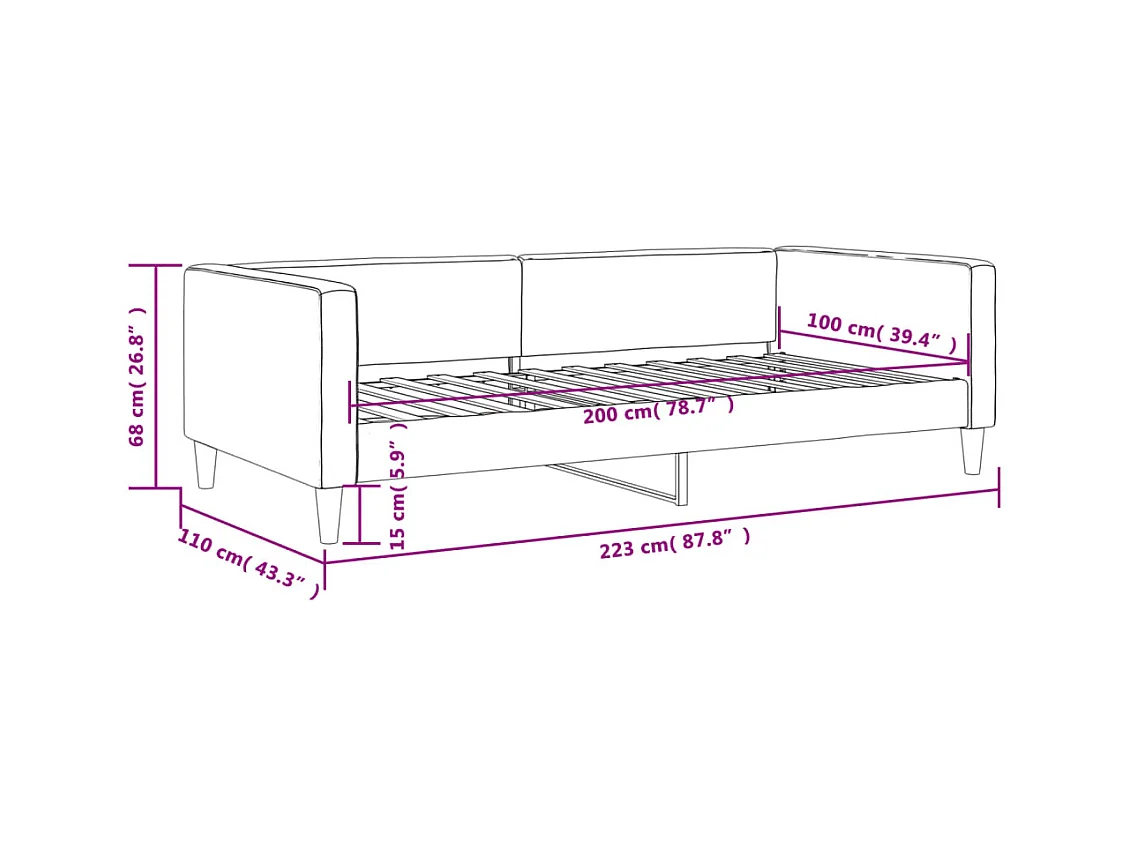 Slaapbank 100x200 cm stof crèmekleurig