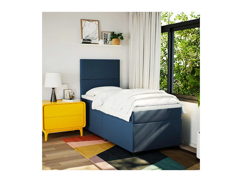 Sommier à lattes de lit avec matelas Bleu 90x200 cm Tissu