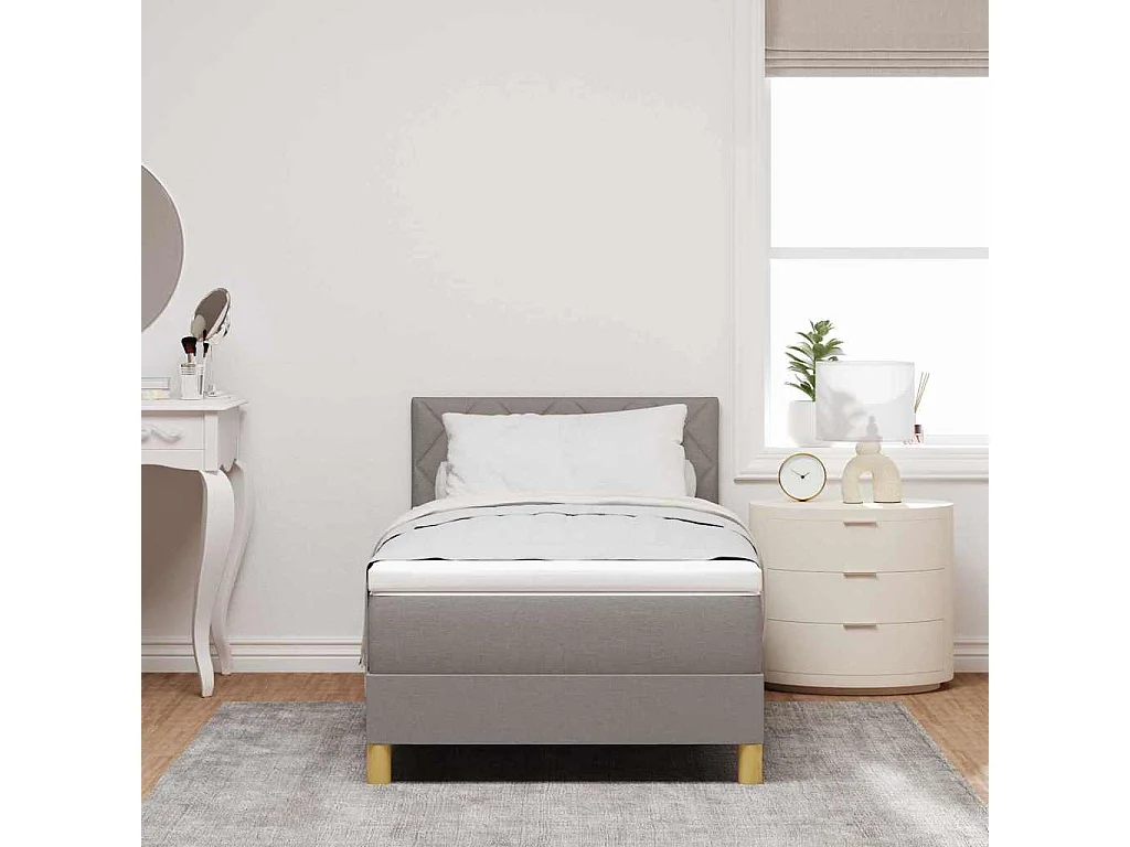 LED Boxspringbett mit Kopfteil Taupe 90 x 190 cm Stoff