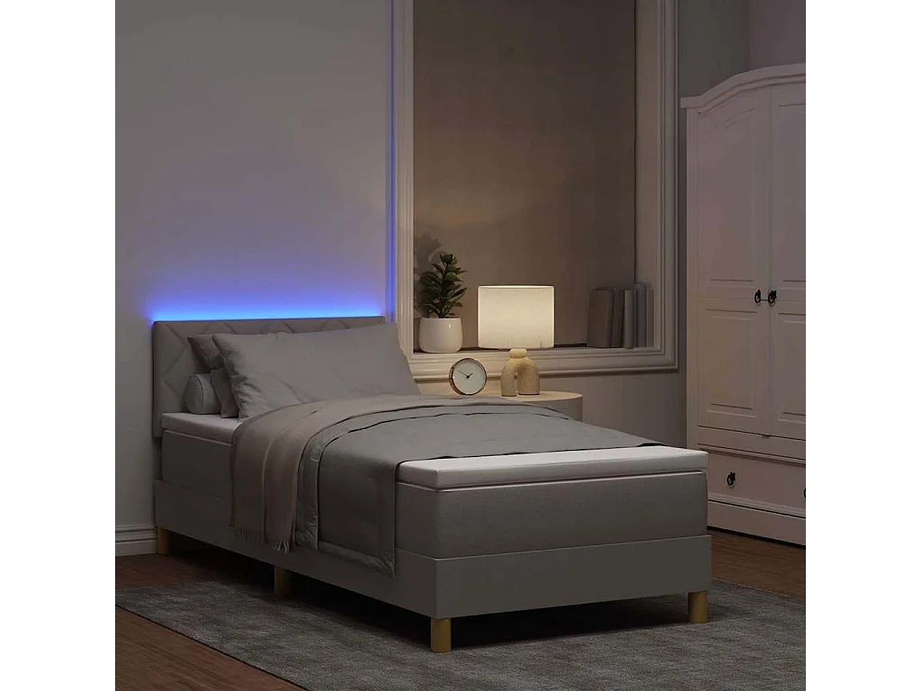 LED Boxspringbett mit Kopfteil Taupe 90 x 190 cm Stoff