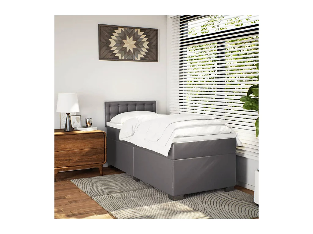 Sommier à lattes de lit avec matelas Gris 90x200 cm Similicuir
