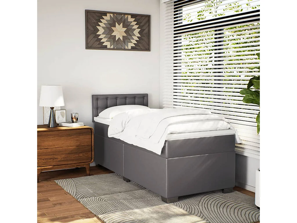 Boxspringbett mit Matratze Grau 90x200 cm Kunstleder