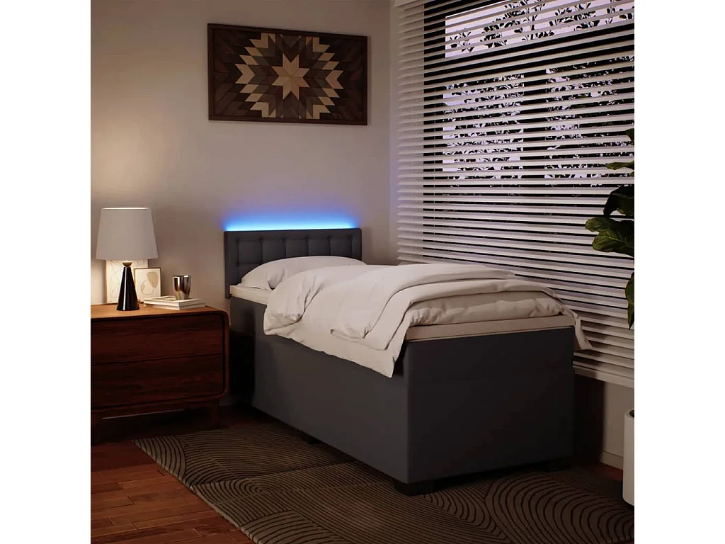 Boxspringbett mit Matratze Grau 90x200 cm Kunstleder