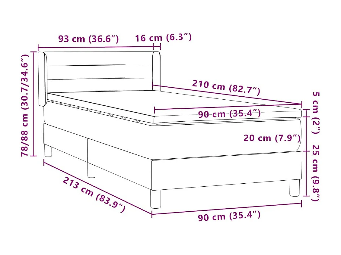 Giroletto a Molle con Materasso Nero 90x210 cm in Velluto