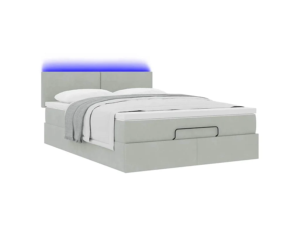 Ottoman-Bett mit Matratze & LEDs Hellgrau 140x190 cm Samt
