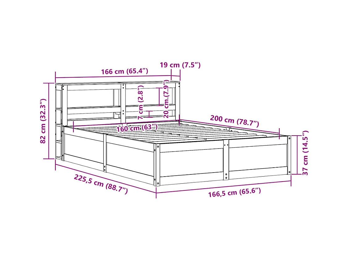 Bedframe met hoofdbord massief grenenhout wasbruin 160x200 cm
