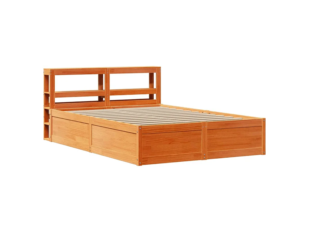 Estrutura cama c/ cabeceira 160x200cm pinho maciço castanho-mel