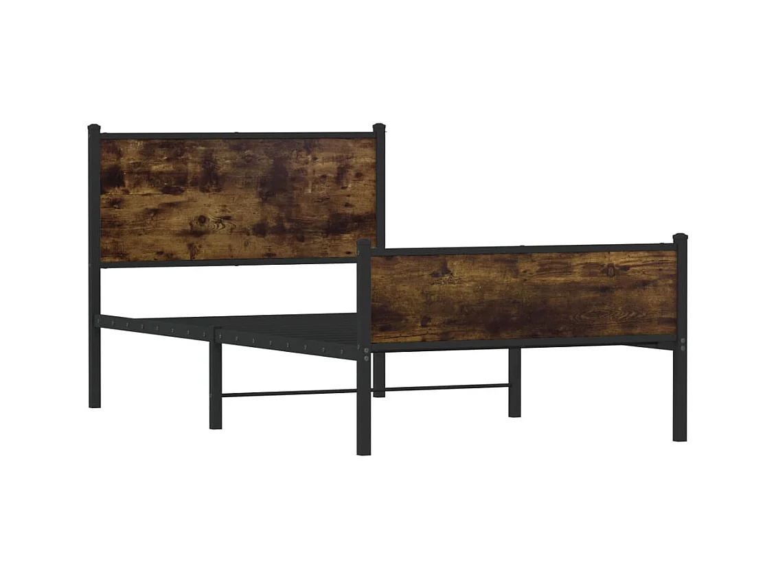 Cadre de lit en métal sans matelas chêne fumé 100x190 cm
