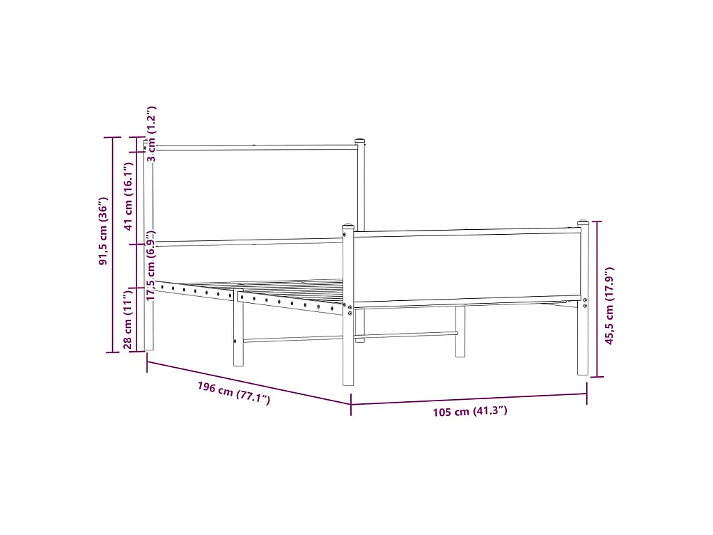 Bedframe zonder matras metaal gerookt eikenkleurig 100x190 cm