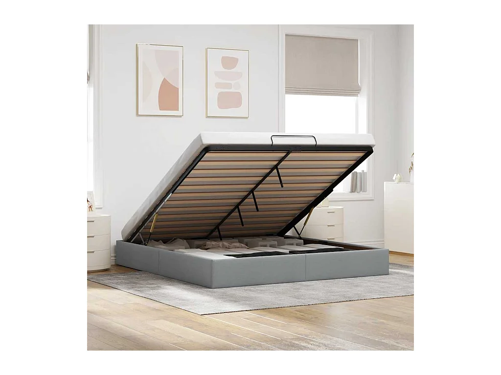 Cadre de lit ottoman sans matelas gris clair 180x200 cm tissu