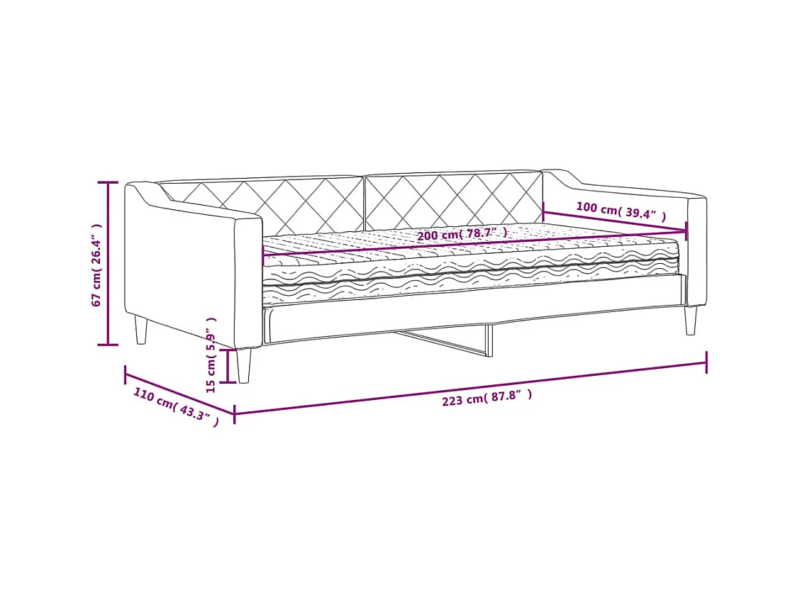 Lit de jour avec matelas taupe 100x200 cm tissu