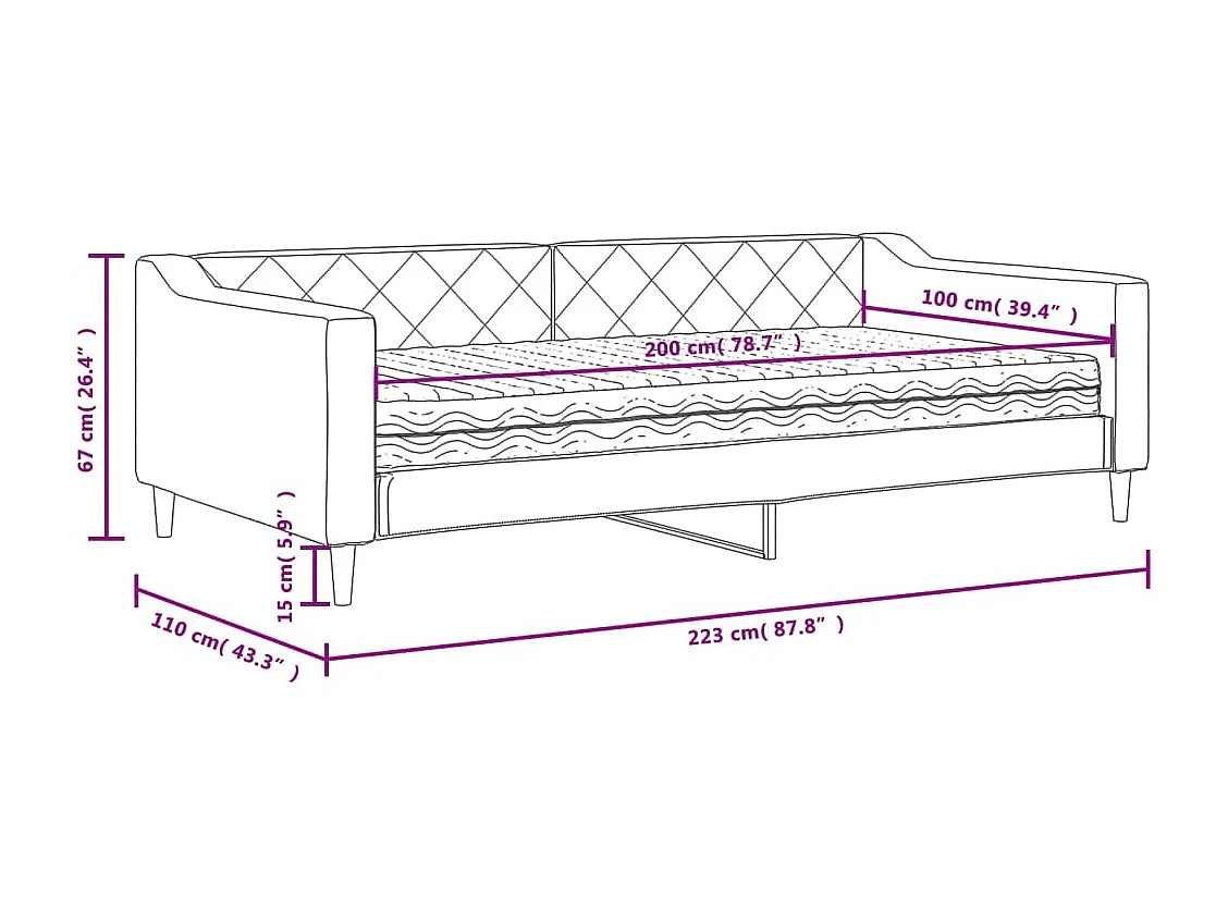 Tagesbett mit Matratze Taupe 100x200 cm Stoff