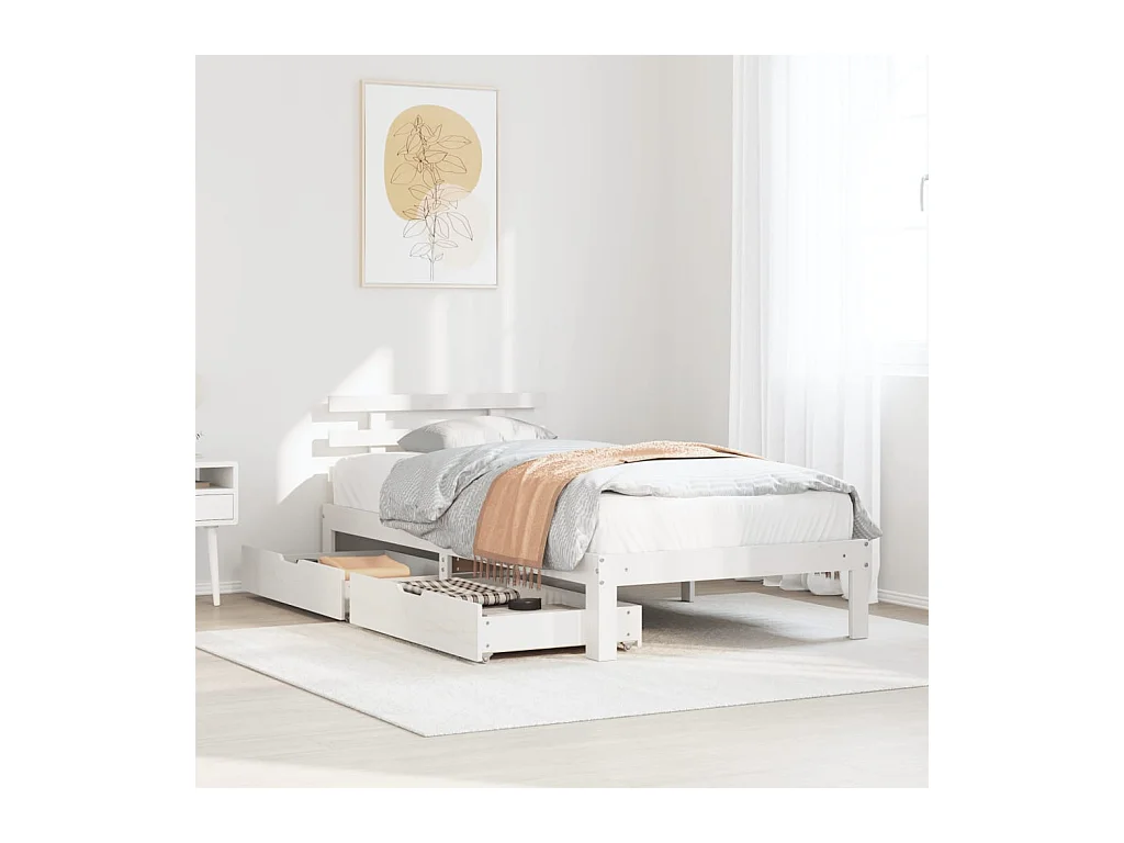 Cadre de lit avec tiroirs sans matelas blanc 90x200 cm