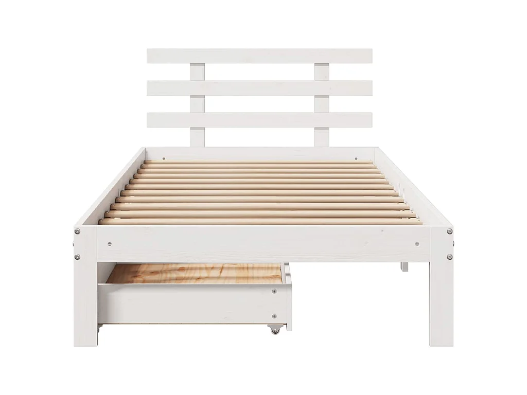 Giroletto con Cassetti Bianco 90x200 cm Legno Massello di Pino