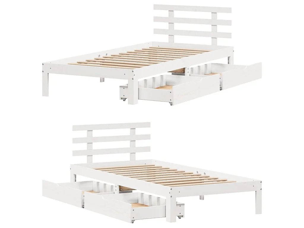 Giroletto con Cassetti Bianco 90x200 cm Legno Massello di Pino