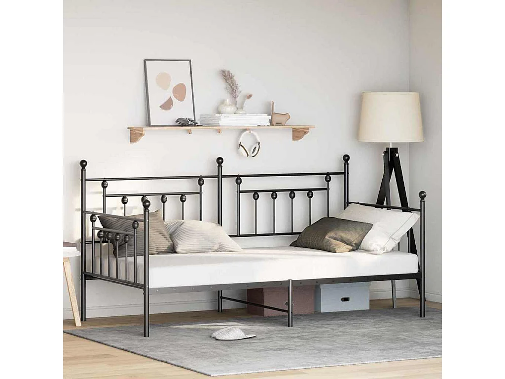 Struttura per letto di giorno Nero 90 x 190 cm Acciaio