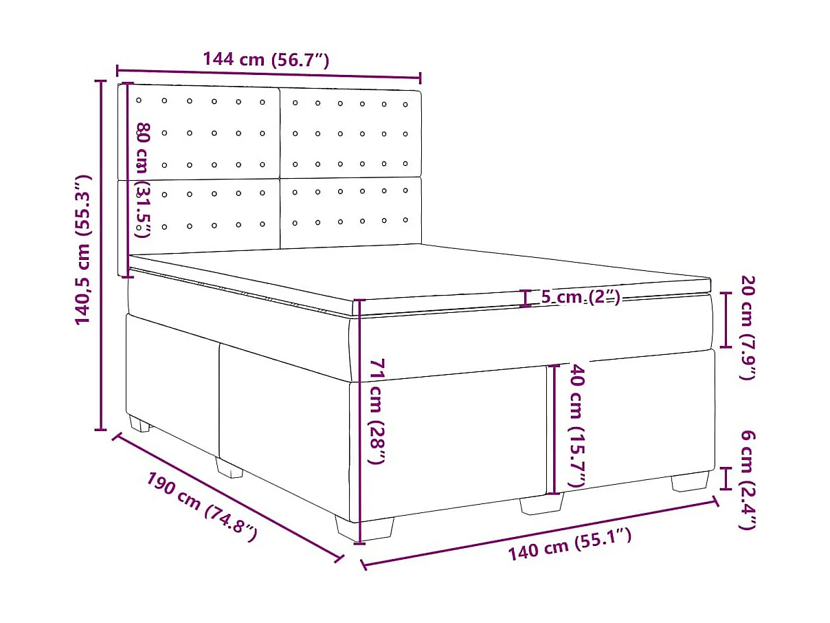 Sommier à lattes de lit et matelas Vert foncé 140x190cm Velours