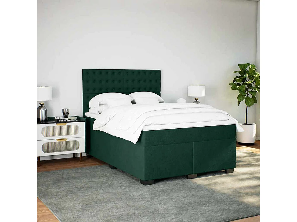 Sommier à lattes de lit et matelas Vert foncé 140x190cm Velours