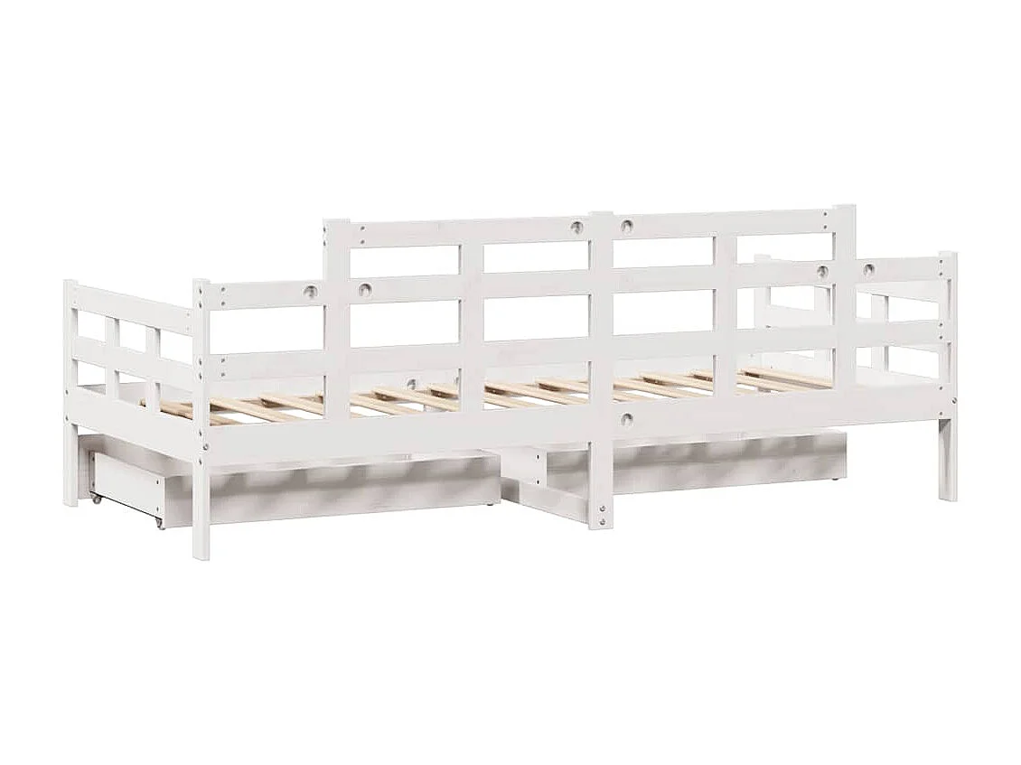 Lit de jour et tiroirs sans matelas blanc 90x190 cm bois massif