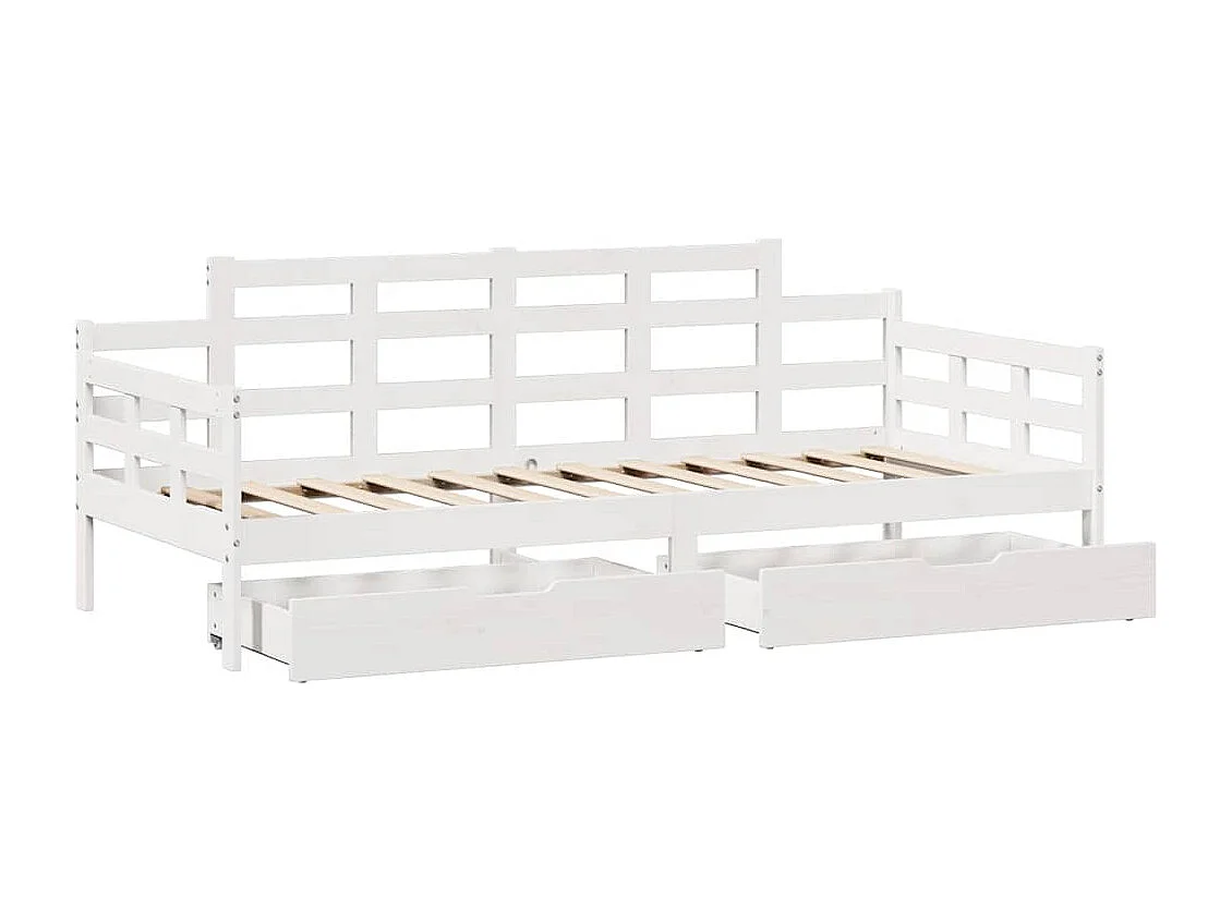 Lit de jour et tiroirs sans matelas blanc 90x190 cm bois massif