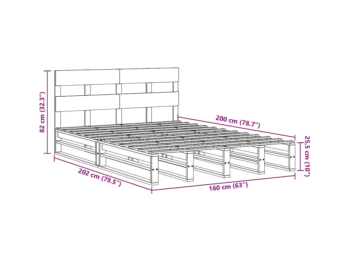 Cadre de lit sans matelas cire marron 160x200cm bois pin massif