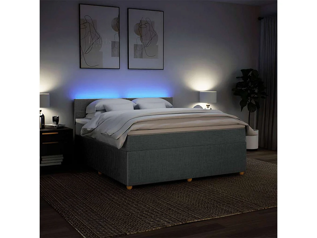 Cama box spring con colchón tela gris oscuro 180x200 cm