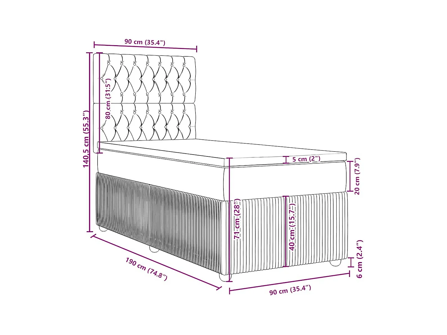 Sommier à lattes de lit avec matelas Taupe 90x190 cm Tissu