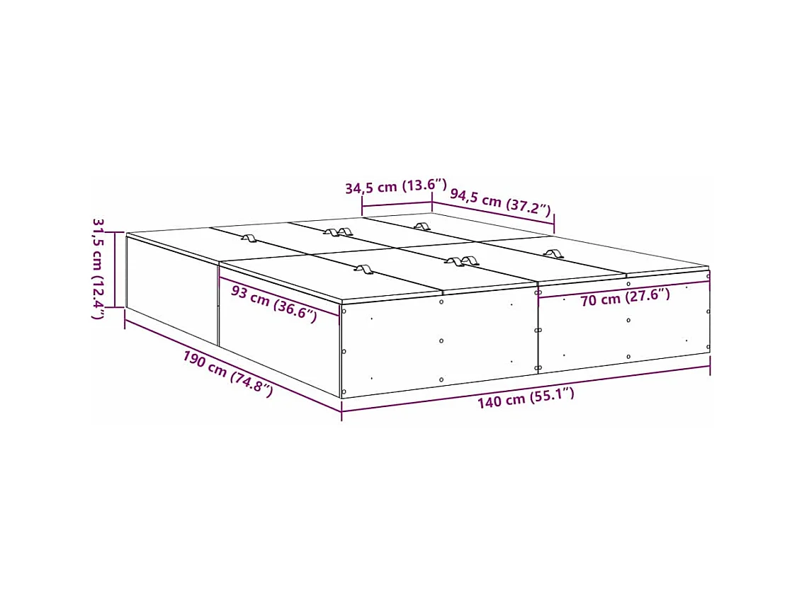 Cadre de lit Chêne fumé 140 x 190 cm Bois d'ingénierie