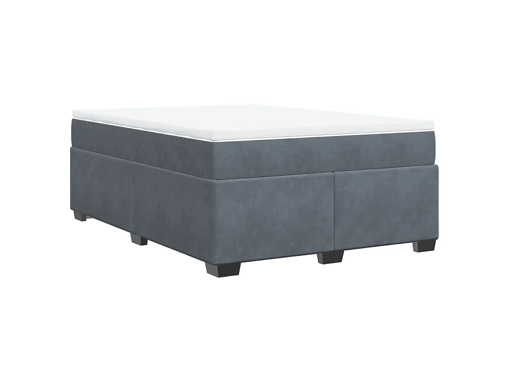 Cama box spring con colchón terciopelo gris oscuro 140x190 cm