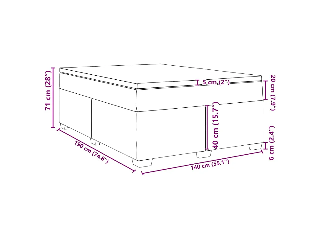 Cama box spring con colchón terciopelo gris oscuro 140x190 cm