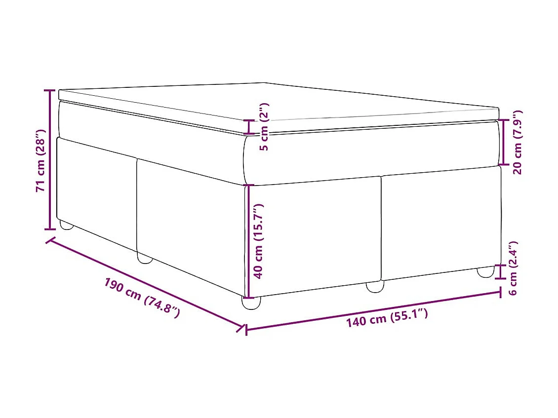 Boxspring met matras stof lichtgrijs 140x190 cm
