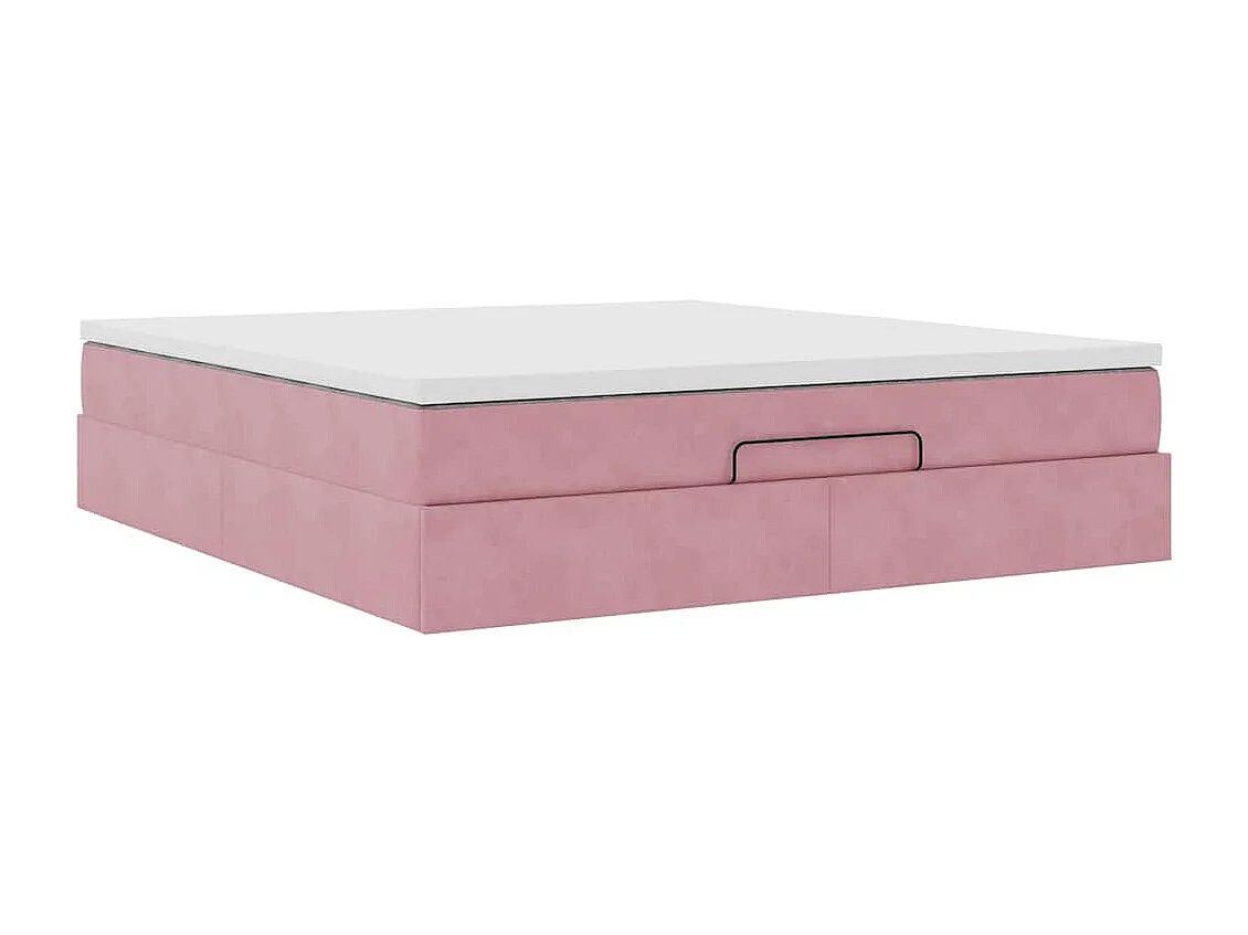 Estrutura de cama otomana com colchão 160x200 cm veludo rosa